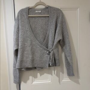 Aritzia Light Gray V-Neck Wrap Sweater